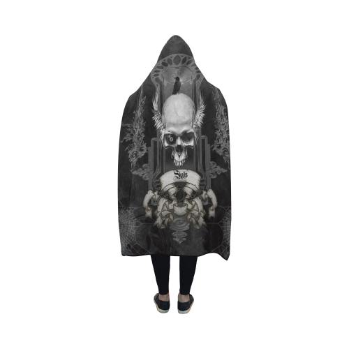 Skull with crow in black and white Hooded Blanket 50''x40''