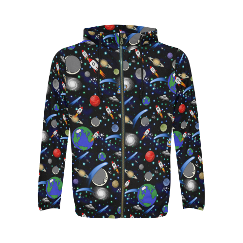 Galaxy Universe - Planets, Stars, Comets, Rockets All Over Print Full Zip Hoodie for Men (Model H14)