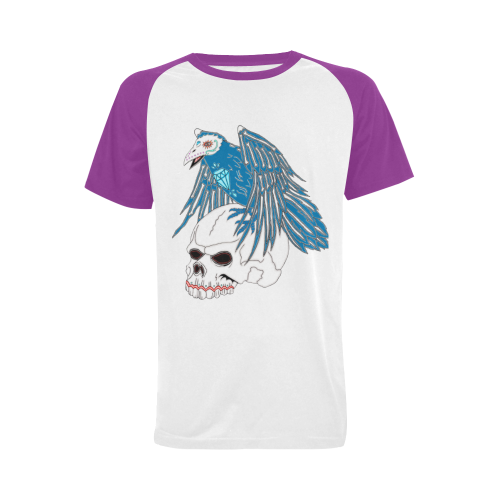 Raven Sugar Skull Purple Men's Raglan T-shirt (USA Size) (Model T11)