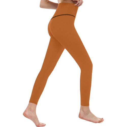 Raucous Rose Flowers Orange Solid Color Women's All Over Print High-Waisted Leggings (Model L36)