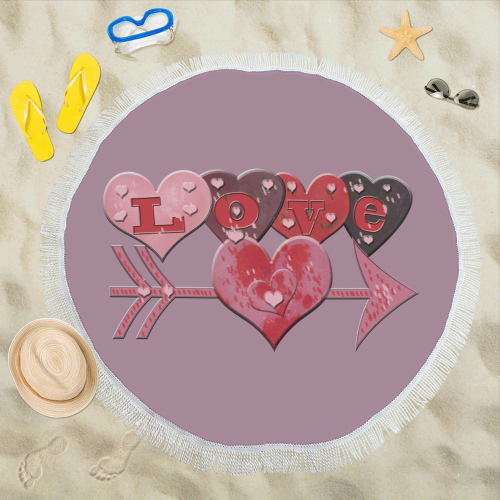 Love Hearts Arrow Circular Beach Shawl 59"x 59"