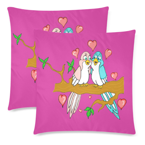 Love Birds Pink Custom Zippered Pillow Cases 18"x 18" (Twin Sides) (Set of 2)