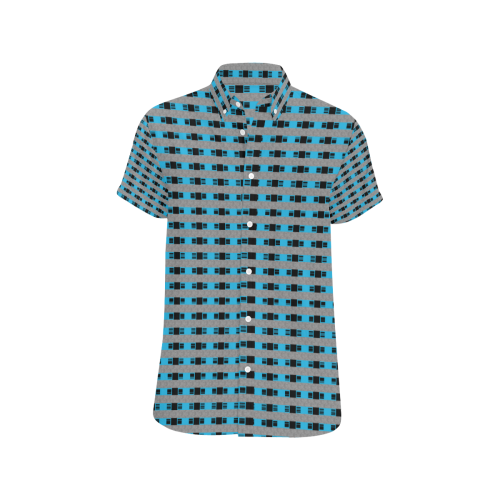 Blue Gray Black Plaid UpTown Men's All Over Print Short Sleeve Shirt (Model T53)