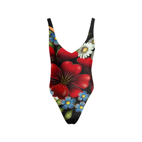 Bouquet Of Flowers Sexy Low Back One-Piece Swimsuit (Model S09)