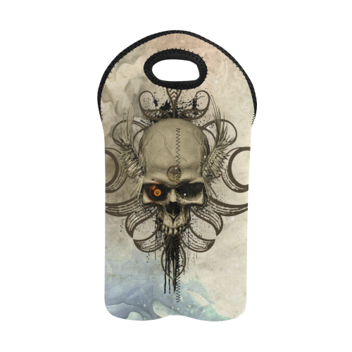 Creepy skull, vintage background 2-Bottle Neoprene Wine Bag