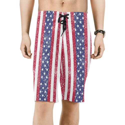 American Flag Distressed Men's All Over Print Board Shorts (Model L16)