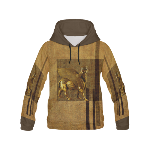 Lamassu Brown All Over Print Hoodie for Men (USA Size) (Model H13)