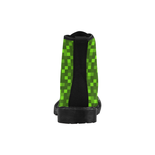 cool pixel blocks green pattern Martin Boots for Women (Black) (Model 1203H)