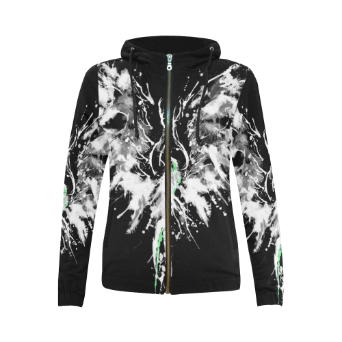Phoenix - Abstract Painting Bird White 1 All Over Print Full Zip Hoodie for Women (Model H14)