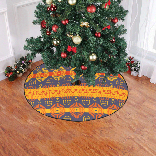 Ethnic Bohemian Orange, Yellow, and Purple Christmas Tree Skirt 47" x 47"