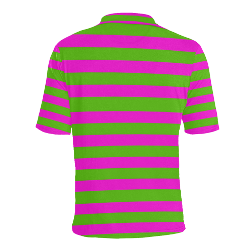 Pink Green Stripes Men's All Over Print Polo Shirt (Model T55)