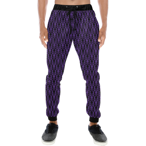 Gothic style Purple & Black Skulls Men's All Over Print Sweatpants (Model L11)