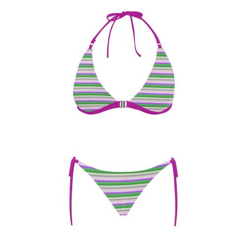 Fun Stripes 2 Fuschia Buckle Front Halter Bikini Swimsuit (Model S08)