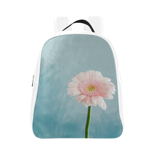 Gerbera Daisy - Pink Flower on Watercolor Blue School Backpack (Model 1601)(Small)