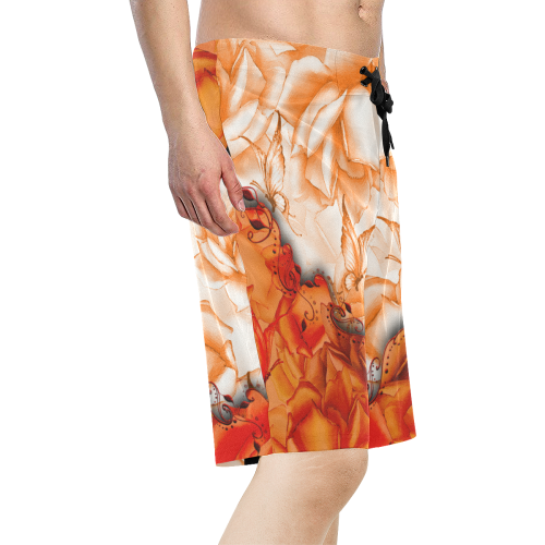 Sorf red flowers with butterflies Men's All Over Print Board Shorts (Model L16)
