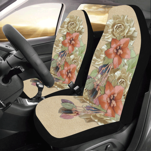 Leather flowers on suede Car Seat Covers (Set of 2)