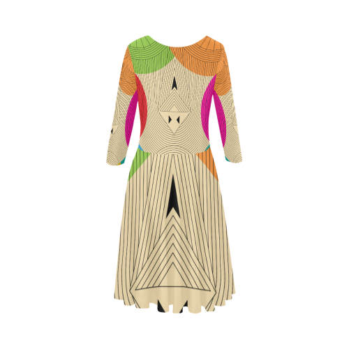 Aztec Ancient Tribal Elbow Sleeve Ice Skater Dress (D20)