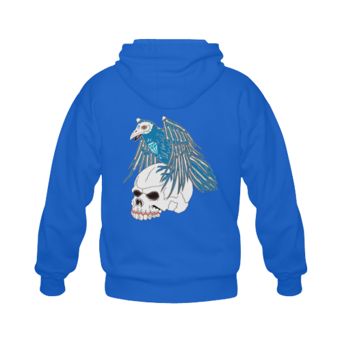 Raven Sugar Skull Blue Gildan Full Zip Hooded Sweatshirt (Model H02)