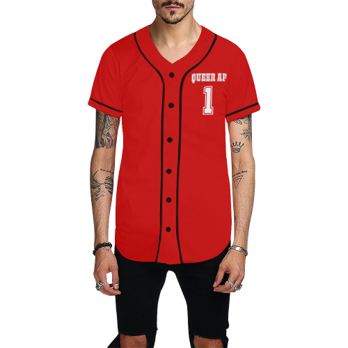(RED) Queer AF Jersey All Over Print Baseball Jersey for Men (Model T50)