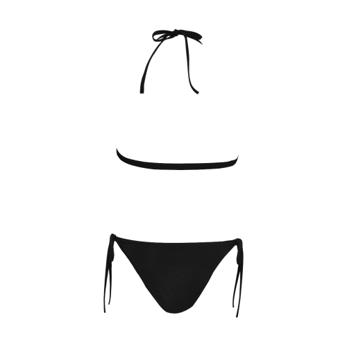 Yellow Polka Dots on Black Buckle Front Halter Bikini Swimsuit (Model S08)