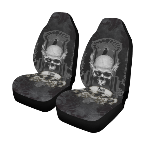 Skull with crow in black and white Car Seat Covers (Set of 2)