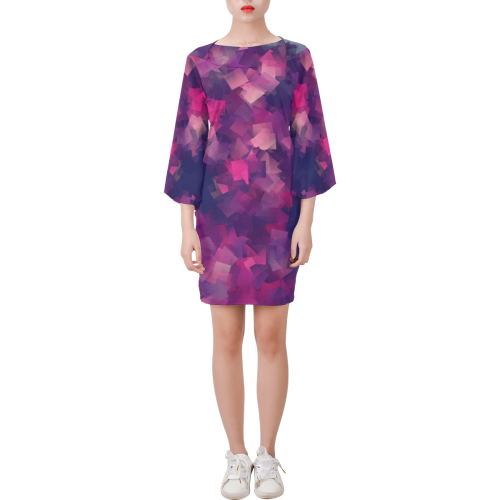 purple pink magenta cubism #modern Bell Sleeve Dress (Model D52)