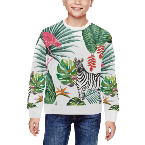 Watercolored Flamingo And Zebra All Over Print Crewneck Sweatshirt for Kids (Model H29)