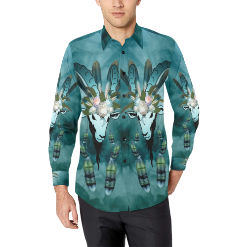 The billy goat with feathers and flowers Men's All Over Print Casual Dress Shirt (Model T61)