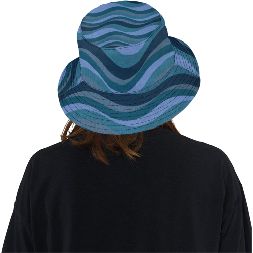 Shades Of Turquoise Waves All Over Print Bucket Hat
