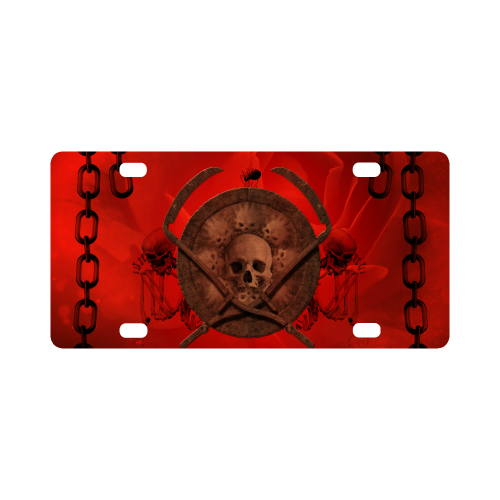 Skulls on red vintage background Classic License Plate