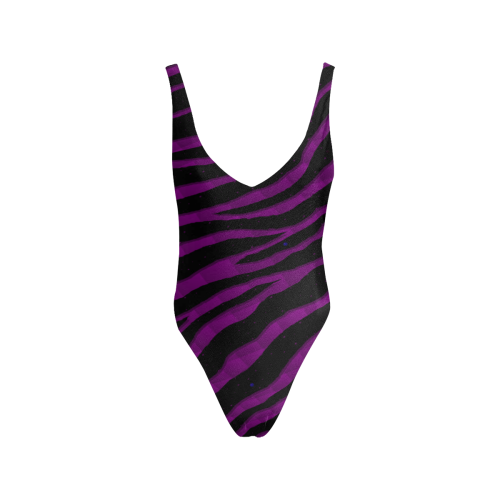Ripped SpaceTime Stripes - Purple Sexy Low Back One-Piece Swimsuit (Model S09)