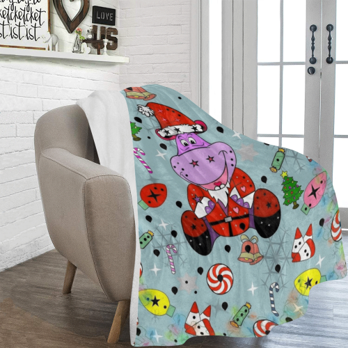 Christmas  Hippo by Nico Bielow Ultra-Soft Micro Fleece Blanket 60"x80"