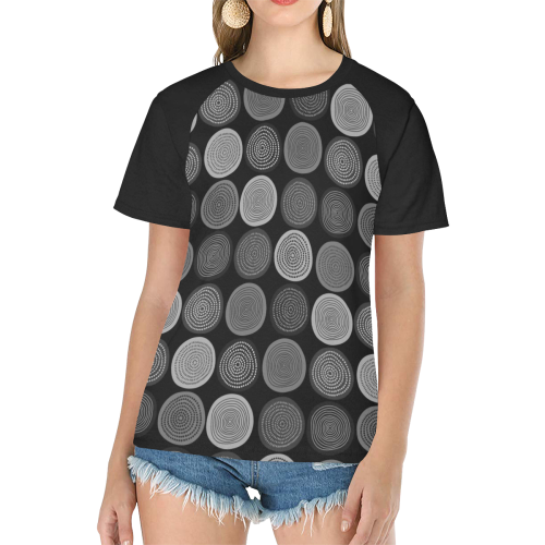 Scandinavian Circle Dots Mandala Pattern 3 Women's Raglan T-Shirt/Front Printing (Model T62)