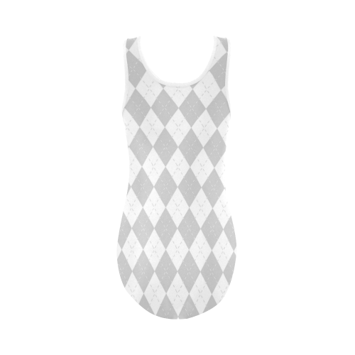 Grey and White Argyle Vest One Piece Swimsuit (Model S04)