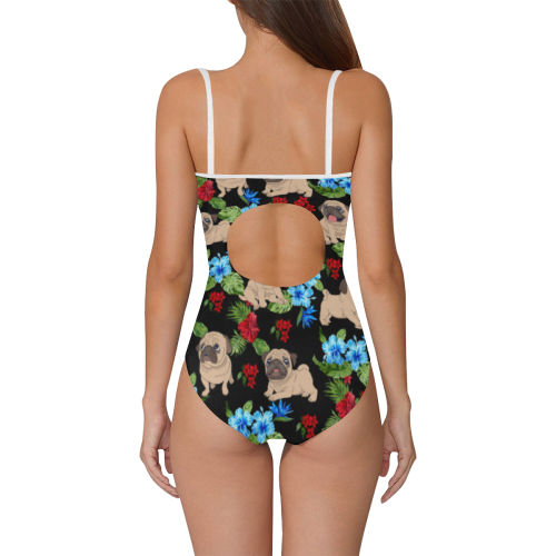 Pug Flower Strap Swimsuit Strap Swimsuit ( Model S05)