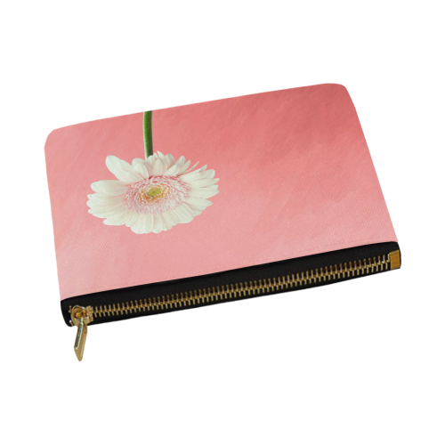 Gerbera Daisy - White Flower on Coral Pink Carry-All Pouch 12.5''x8.5''