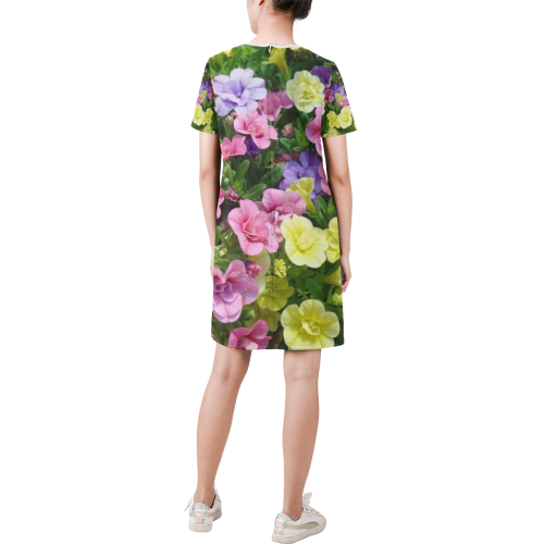 lovely flowers 17 by JamColors Short-Sleeve Round Neck A-Line Dress (Model D47)