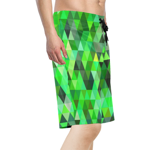 Mosaic Triangles Green Men's All Over Print Board Shorts (Model L16)