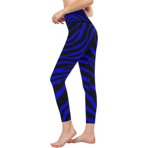 Ripped SpaceTime Stripes - Blue Women's All Over Print High-Waisted Leggings (Model L36)