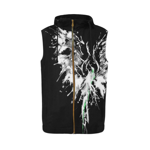 Phoenix - Abstract Painting Bird White 1 All Over Print Sleeveless Zip Up Hoodie for Men (Model H16)