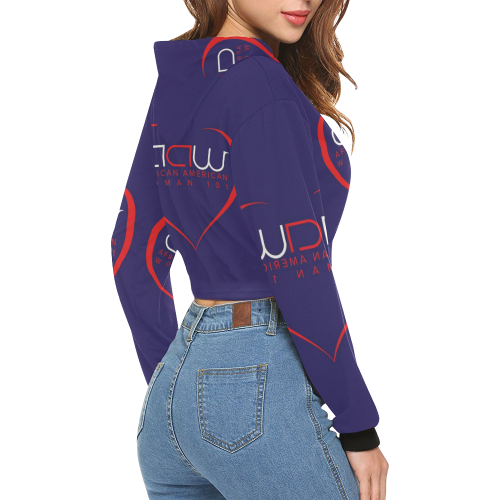AAW101 Blue Crop Top Sweater All Over Print Crop Hoodie for Women (Model H22)