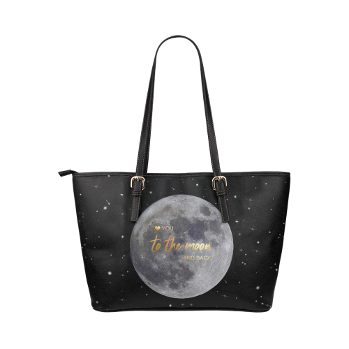 TO THE MOON AND BACK Leather Tote Bag/Large (Model 1651)