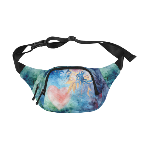 Heart and Flowers - Pink and Blue Fanny Pack/Small (Model 1677)
