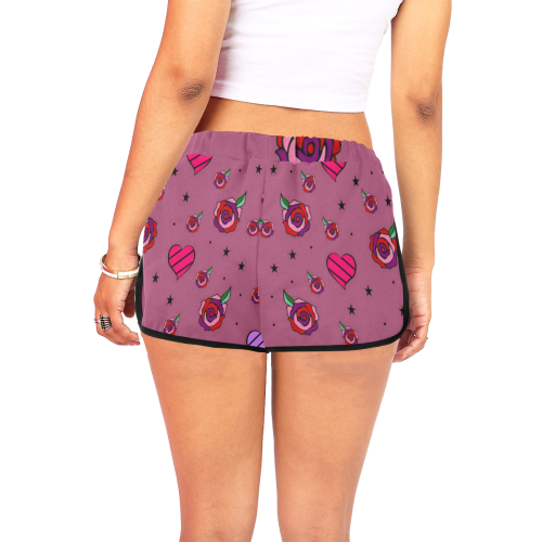 Rose Popart by Nico Bielow Women's All Over Print Relaxed Shorts (Model L19)