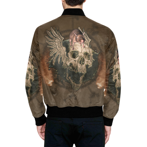 Awesome skull with rat All Over Print Quilted Bomber Jacket for Men (Model H33)