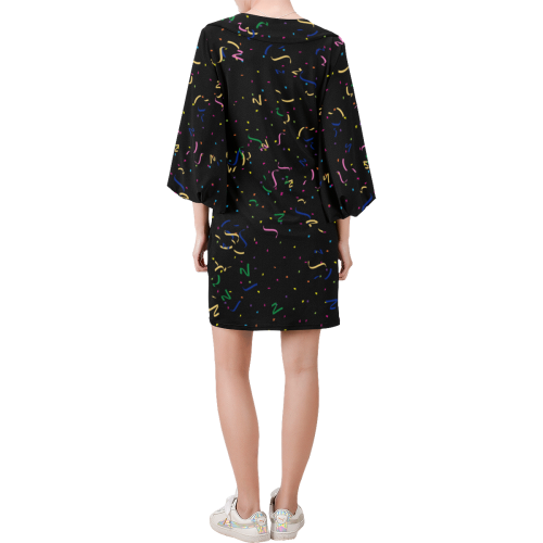 Confetti and  Party Streamers Black Bell Sleeve Dress (Model D52)