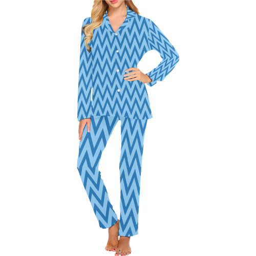 Chevron Blues Women's Long Pajama Set