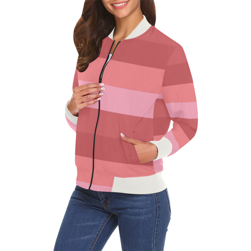 Shades Of Coral Stripes All Over Print Bomber Jacket for Women (Model H19)