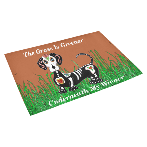 Dachshund Grass Is Greener Rust Brown Azalea Doormat 30" x 18" (Sponge Material)
