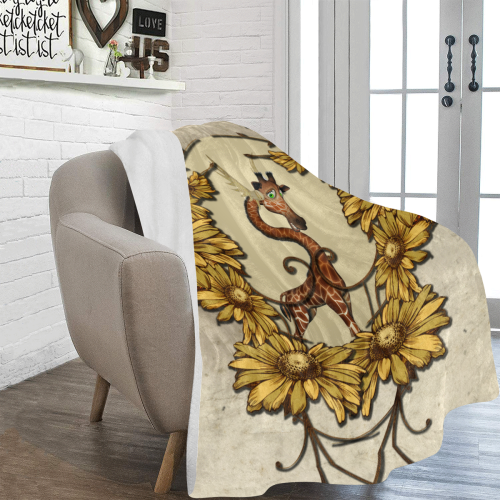 Sweet, cute giraffe with flowers Ultra-Soft Micro Fleece Blanket 60"x80"